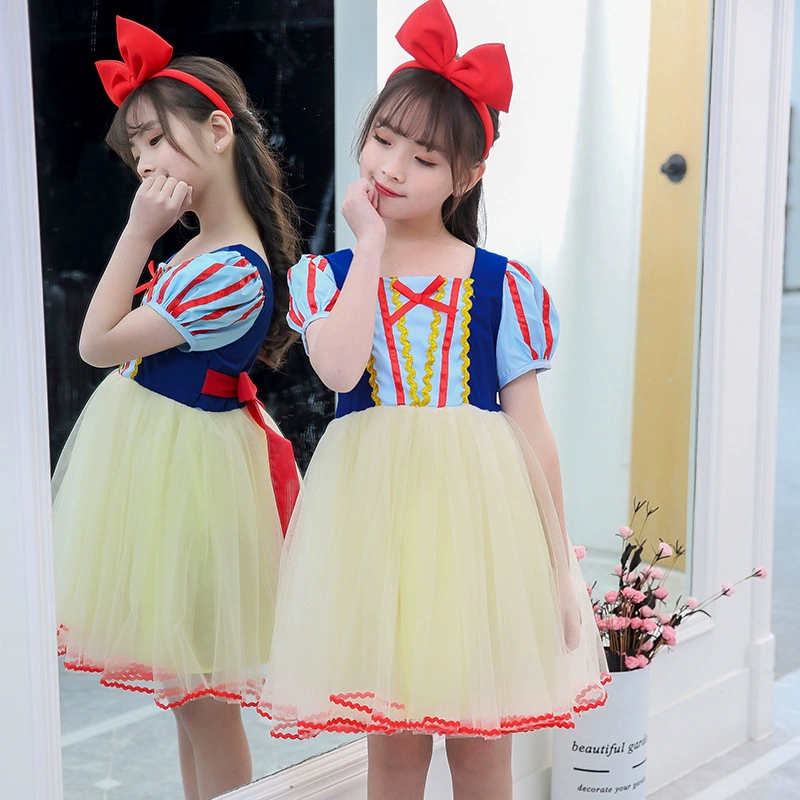 Детская одежда для выступлений Белоснежное платье принцессы Детское платье в сеточку на день рождения Платье для девочки Платье в западном стиле
