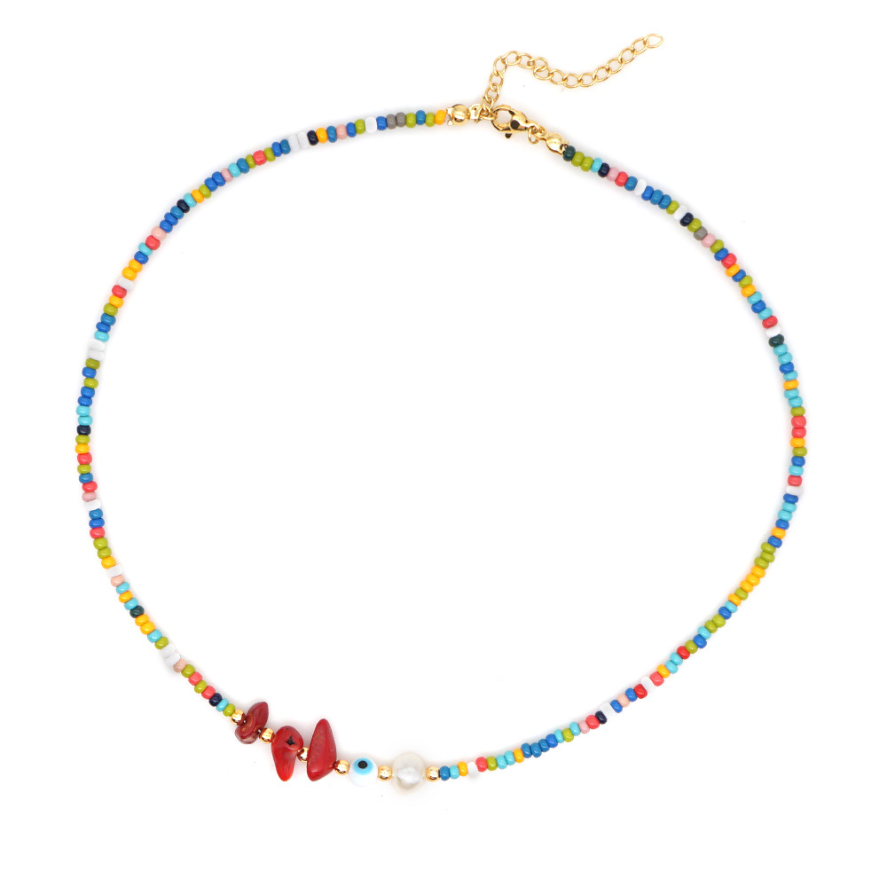 Vente Chaude Souhait Bohème Bonbons Colorés Perles De Riz Chaîne De La Clavicule Collier De Perles Naturelles Pour Les Femmes display picture 11