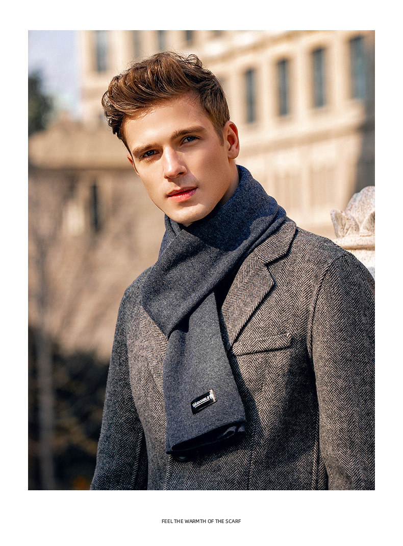 Warm Wool Scarf For Men Winter Solid Color Versatile Neck Warmer_voghion.com