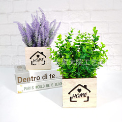 Engraved wooden box simulation flower decoration, eucalyptus lavender sunflower water grass chrysanthemum artificial flower desktop display ornament