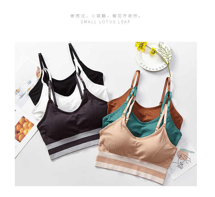 New seamless mid-length beauty back-wrapped chest thread sports anti-glare underwear women's vest adjustable shoulder strap bra detail image 17