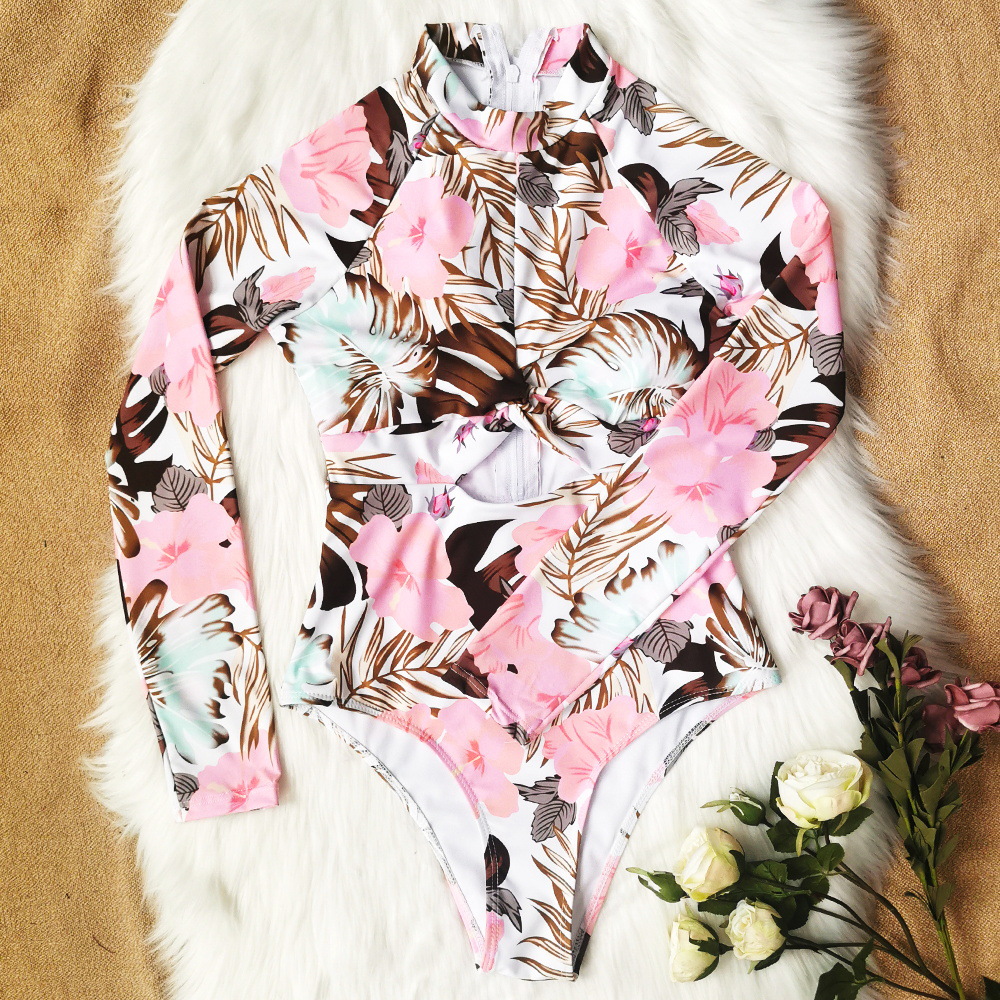 263g Weight Long Sleeve Sleeve Length Pullovers Placket Type Polyester Fabric Type Regular Top Length One-pieces Tops Type 1 Piece Quantity Swimming Occasion Round Neck Neckline Comfort Function Regular Fit Fit Type Flower Pattern Women's Gender Sweet Style Women's Sweet Flower 1 Piece One Piece Swimwear 11
