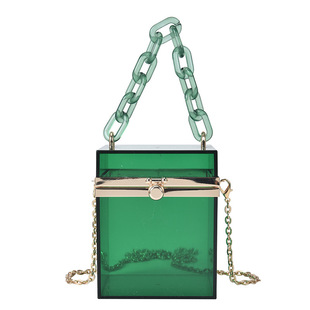 Summer 2022 New Korean Style Acrylic Transparent Box Chain Small Square Bag Internet Popular Portable Shoulder Crossbody Women's Bag