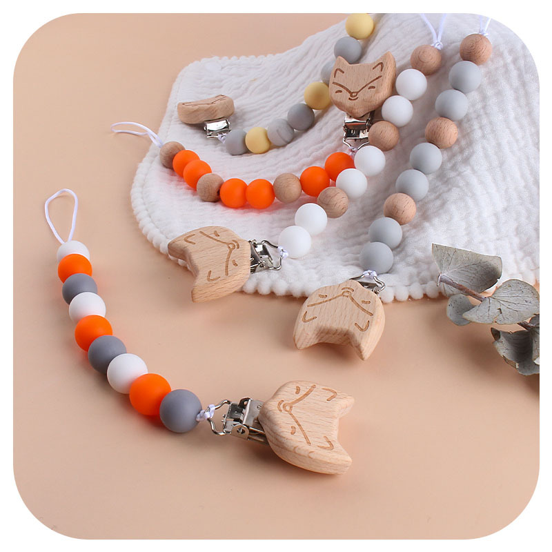 Nueva Beech Fox chupete clip bebé DIY creativo chupete cadena cuentas de silicona de dibujos animados Beech beads Toy teether
