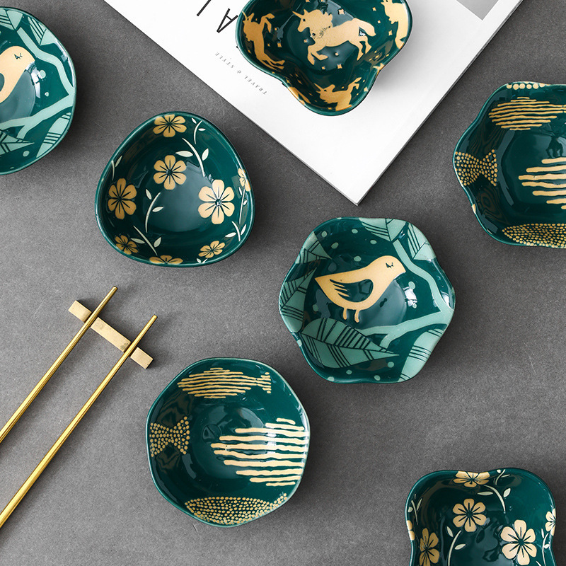 Nordic Flavor Dish Ceramic Underglaze Color Vinegar Dish Grandmother Green Dip Dish Japanese Dishes Peanut Dish Supply Amazon