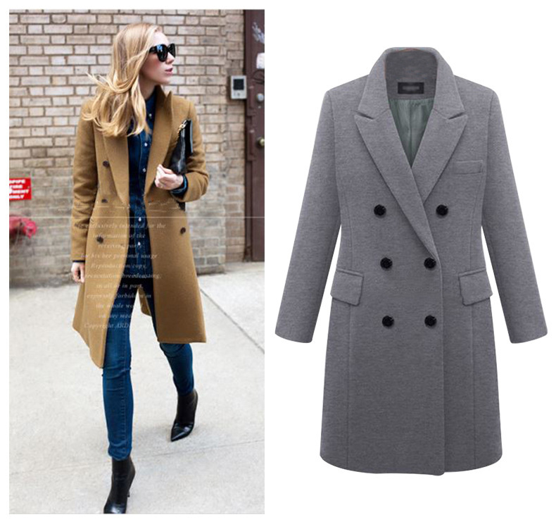 Women's middle school long large size woolen women's coat double-breasted woolen coat_voghion.com