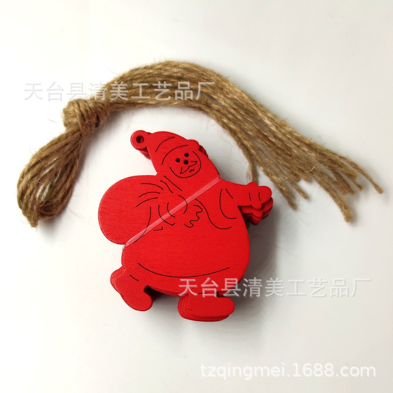 Productos de madera de la serie de Navidad roja DIY colgante de dibujos animados de Navidad de madera 10 piezas un paquete con 10 cuerda de cáñamo