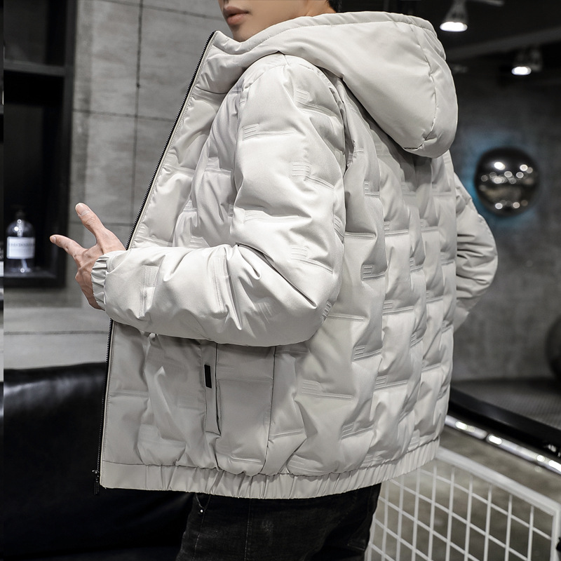 Vêtements pour hommes Veste d'hiver en coton pour hommes avec capuche, fine et fine, légère, courte et à la mode, veste chaude en coton pour hommes_voghion.com