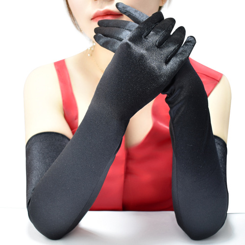 Women's satin satin plate gloves wedding prom dance performance gloves cosplay retro gloves