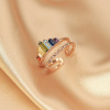 Adjustable rainbow zirconium, ring with stone, Korean style, on index finger