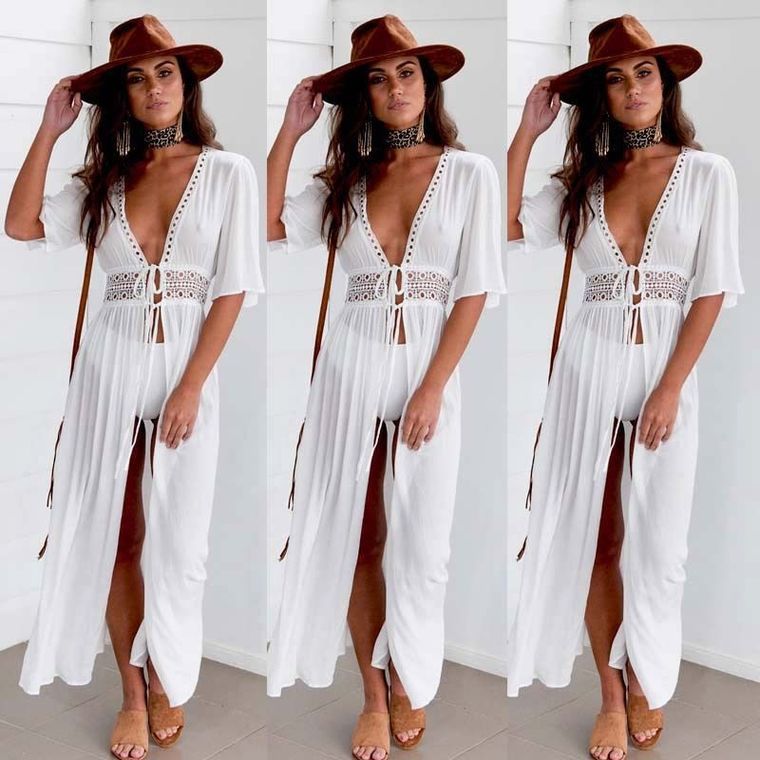 Lace Stitching Lace-Up Long Shawl Cardigan Jacket Bikini NSYF2827