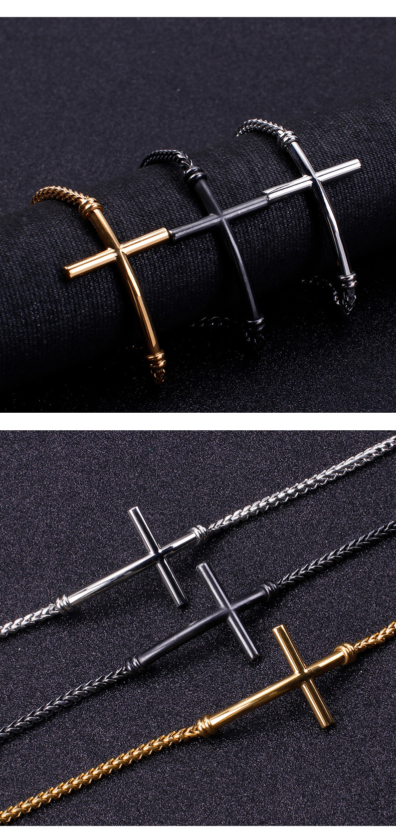 304 Stainless Steel Chain Material Daily, Street Occasion Simple Style Cross Titanium Steel Plating 18K Gold Plated Vacuum Plating Men's Bracelets Men's Chain Bracelets