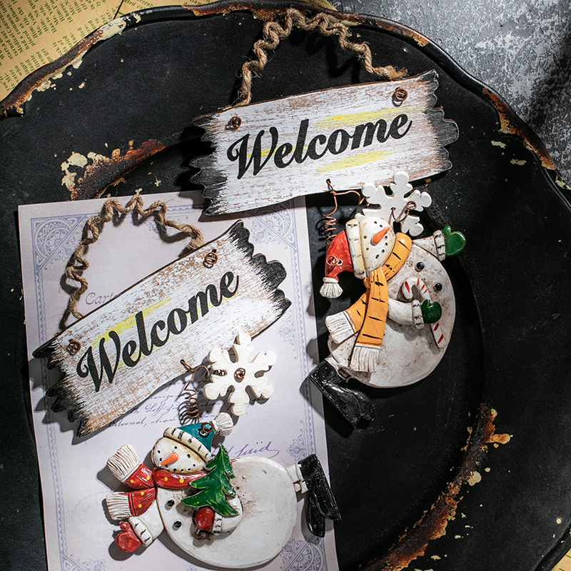 Navidad bienvenida muñeco de nieve pequeña puerta de anillo colgante de pared colgante de árbol de Navidad decoración de Navidad colgante de bienvenida