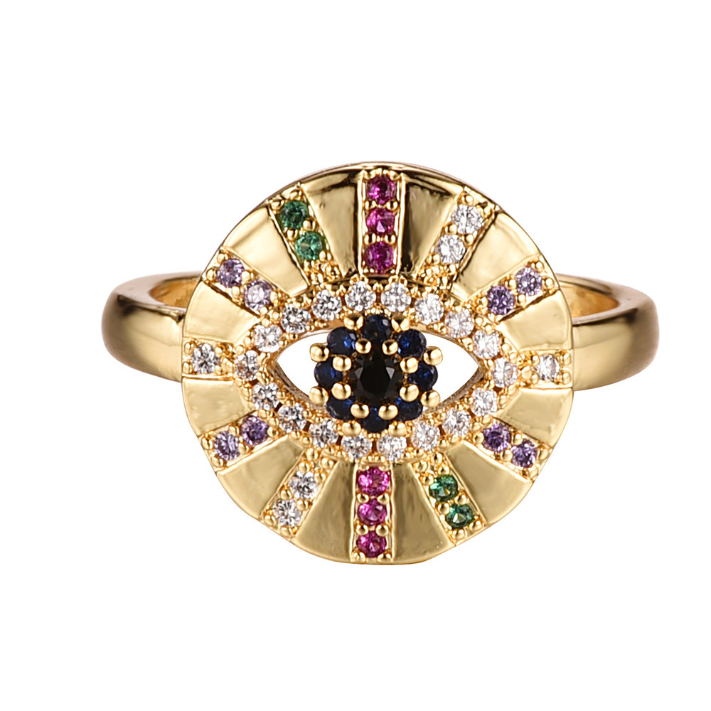 New Fashion Devil&#39;s Eye Micro-inserted Zircon Hollow Round Adjustable Ring Wholesale display picture 3