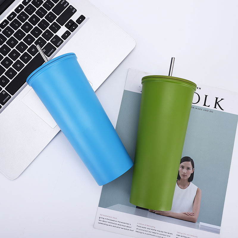 无尾吸管杯不锈钢直身吸管杯便携双层咖啡杯办公礼品休闲水杯