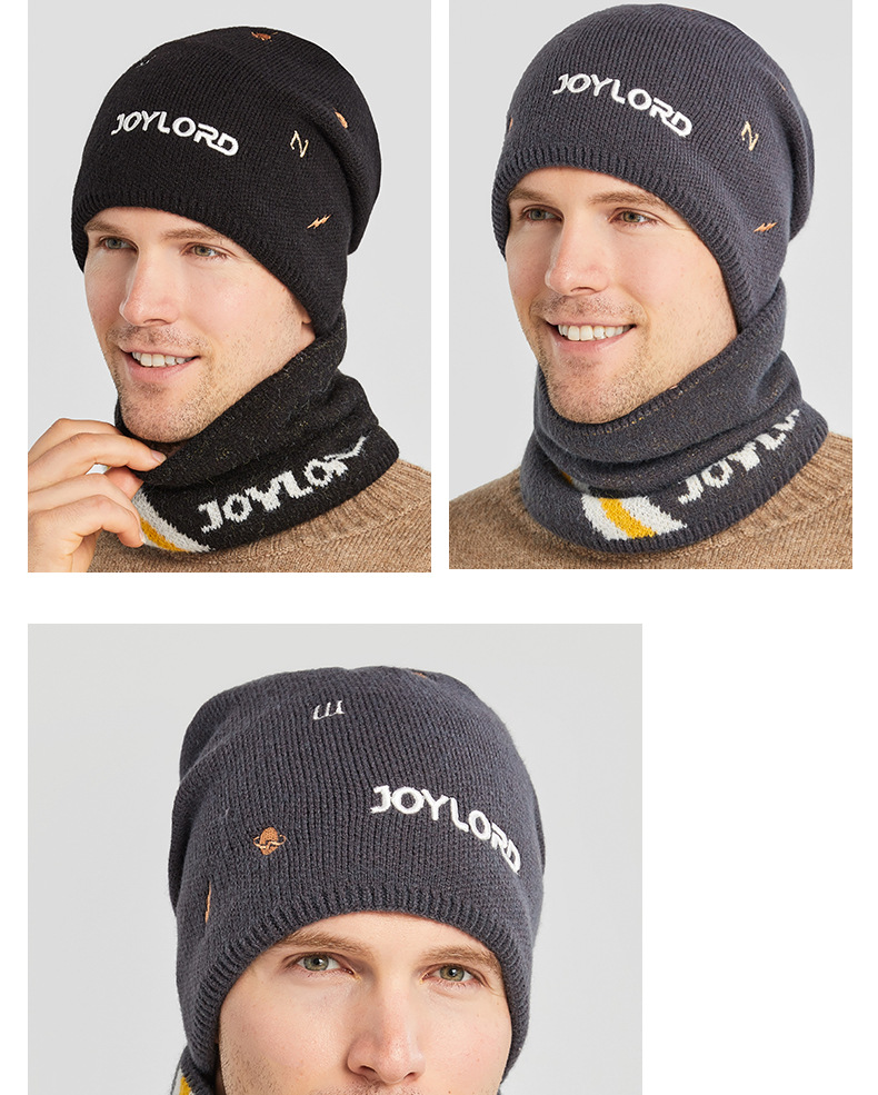 Knitted Hat And Scarf Set For Men Embroidered Letter Warm Winter_voghion.com