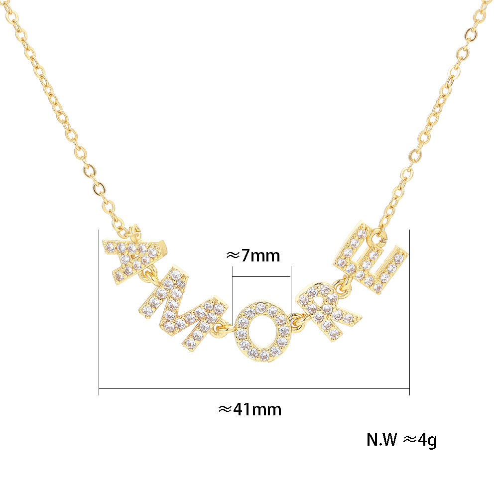 Unisex Gender Inlaid Zircon Design Fashion Zircon English Letters Pendant Clavicle Chain Necklace