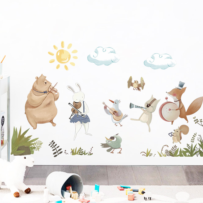 Watercolor Cartoon Animal Band Player Wall Stickers display picture 4