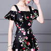 New summer gentle lotus leaf edge floral suspender skirt fishtail skirt