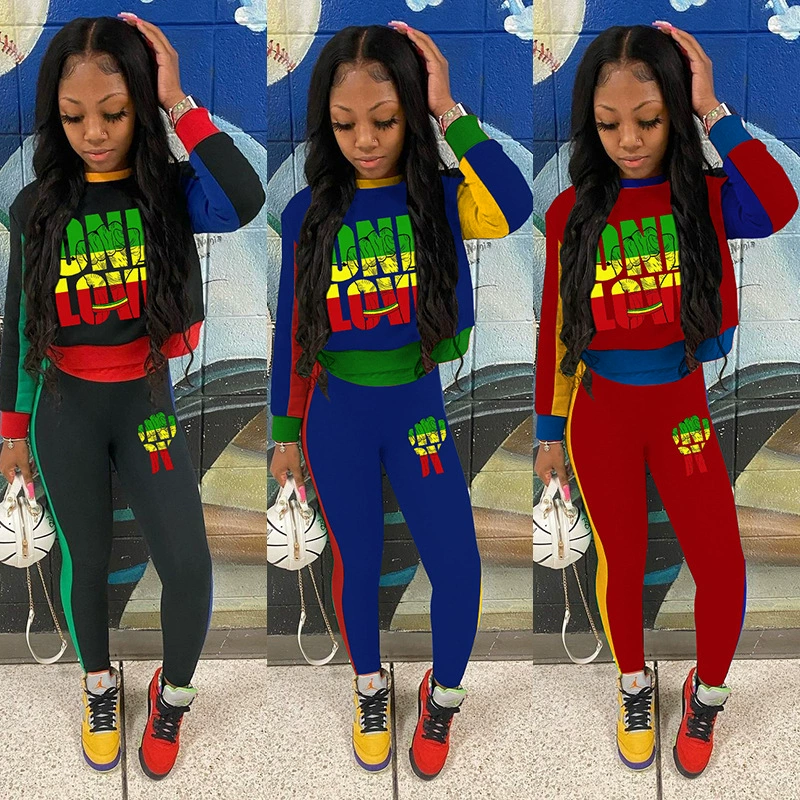 G8092, Европейская и американская мода, досуг, вышивка с принтом, осень и зима, новый женский костюм из двух частей