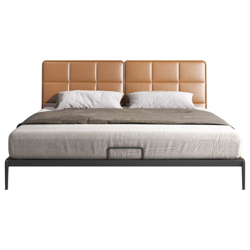 Cama de cuero Yihai Xuan, cama de cuero genuino, cama grande doble para dormitorio principal, cama de matrimonio de cuero genuino de 1.8 m, cama tapizada, estilo minimalista italiano.