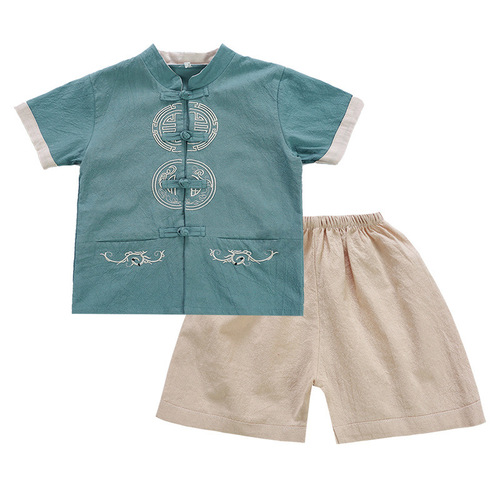 Children's Hanfu Summer Costume with Tang Suit, Chinese Style, Lightweight Cotton and Linen for Baby Boys