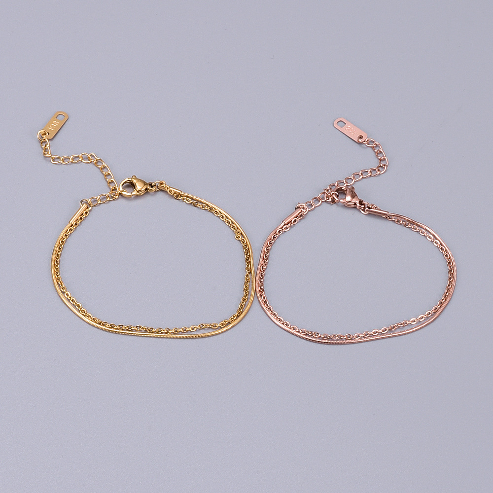 Korean simple titanium steel rose gold short design multi-layer anklet