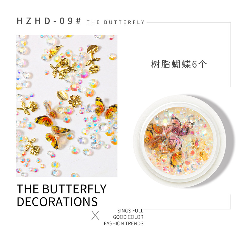 La celebridad en línea Pequeño Libro Rojo Venta caliente mixta manicura mariposa joyería DIY hecho a mano tridimensional mariposa resina metal mariposa