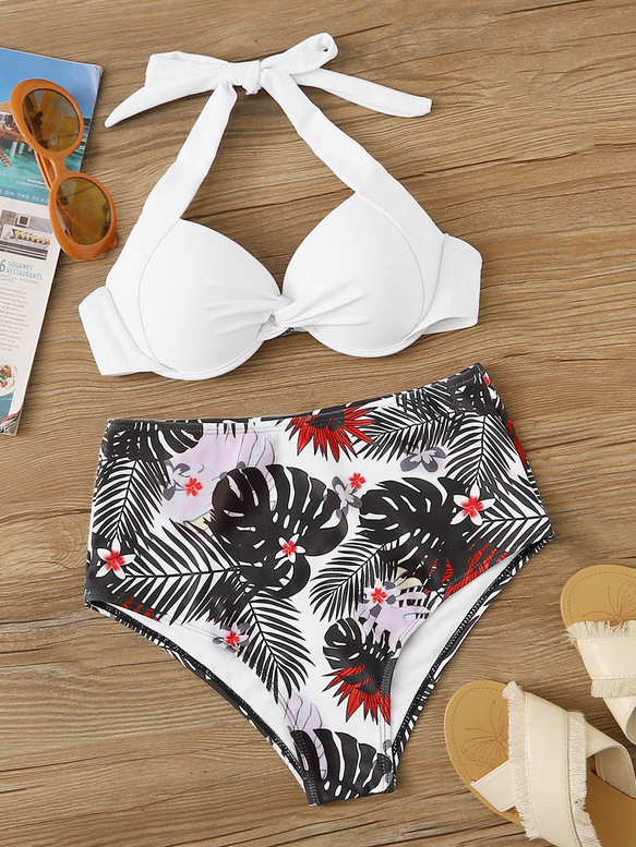  sexy tube strap swimsuit leaf print swimsuit NSHL3297