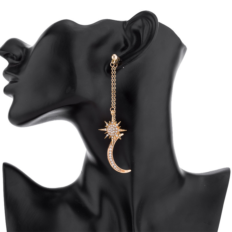 Daily Occasion Alloy Material 1 Pair Ig Style Star Moon Plating Chain Inlay Alloy Rhinestones Drop Earrings