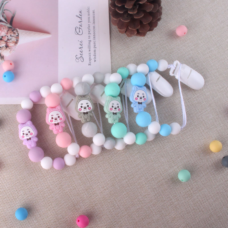 Bebé Oso de silicona pezón cadena clip dientes de bebé Cadena de molienda cadena anti-caída calmante teether pezón