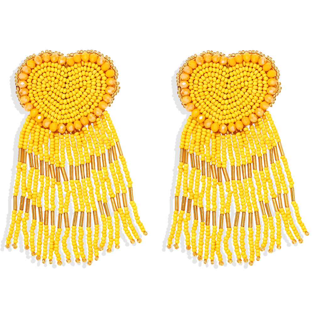 Fashion Retro Peach Heart Rice Beads Tassel Earrings display picture 7