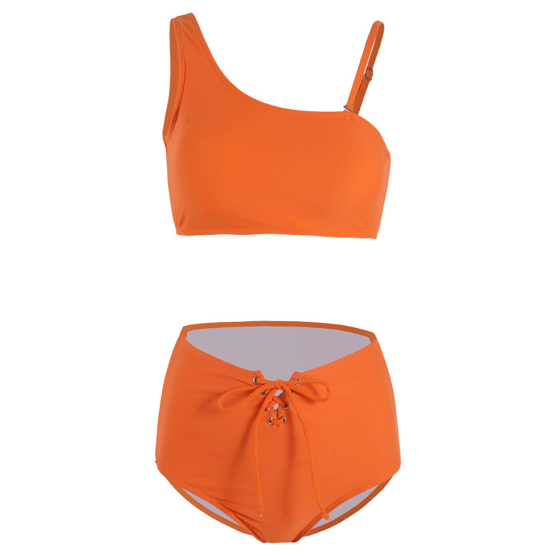 new fashion sexy solid color one-shoulder high waist bikini split swimsuit NSHL3966
