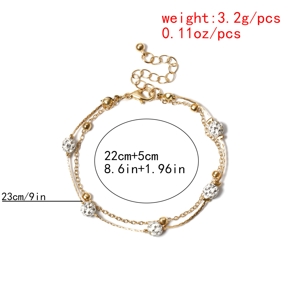 Fashion Jewelry Wholesale Nihaojewelry Creative Mix And Match Zircon Double-layer Simple Footwear Geometric Cold Wind Beads Micro Inlay Anklet display picture 1