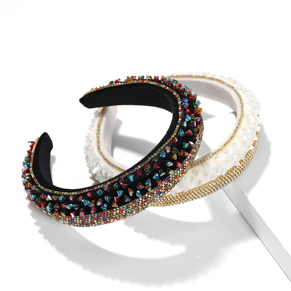 Fashion High-level Trendy Rhinestone Sponge Widened And Thickened Baroque Two-color Headband display picture 3