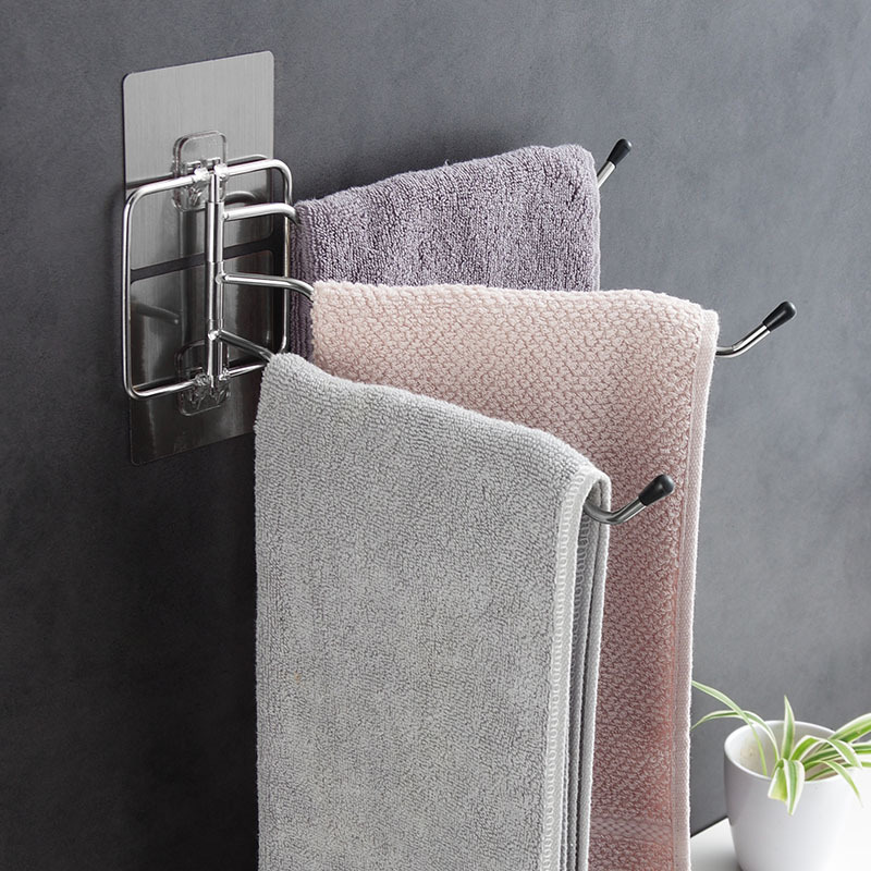 Multi-bar Rotating Towel Rack Punch-free Rotating Rack Stainless Steel Bathroom Towel Rack display picture 1