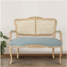 法式乡村实木橡木藤背沙发美式风化做旧布艺双人位沙发椅影楼沙发