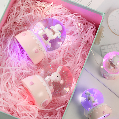 創意卡通木馬兔樹脂水晶球學生情侶生日禮物節日禮品擺件聖誕禮物