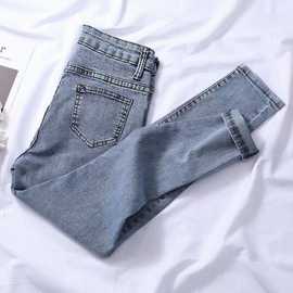 高腰牛仔裤女修身九分春秋2022新款浅色显瘦显高紧身女士小脚裤子