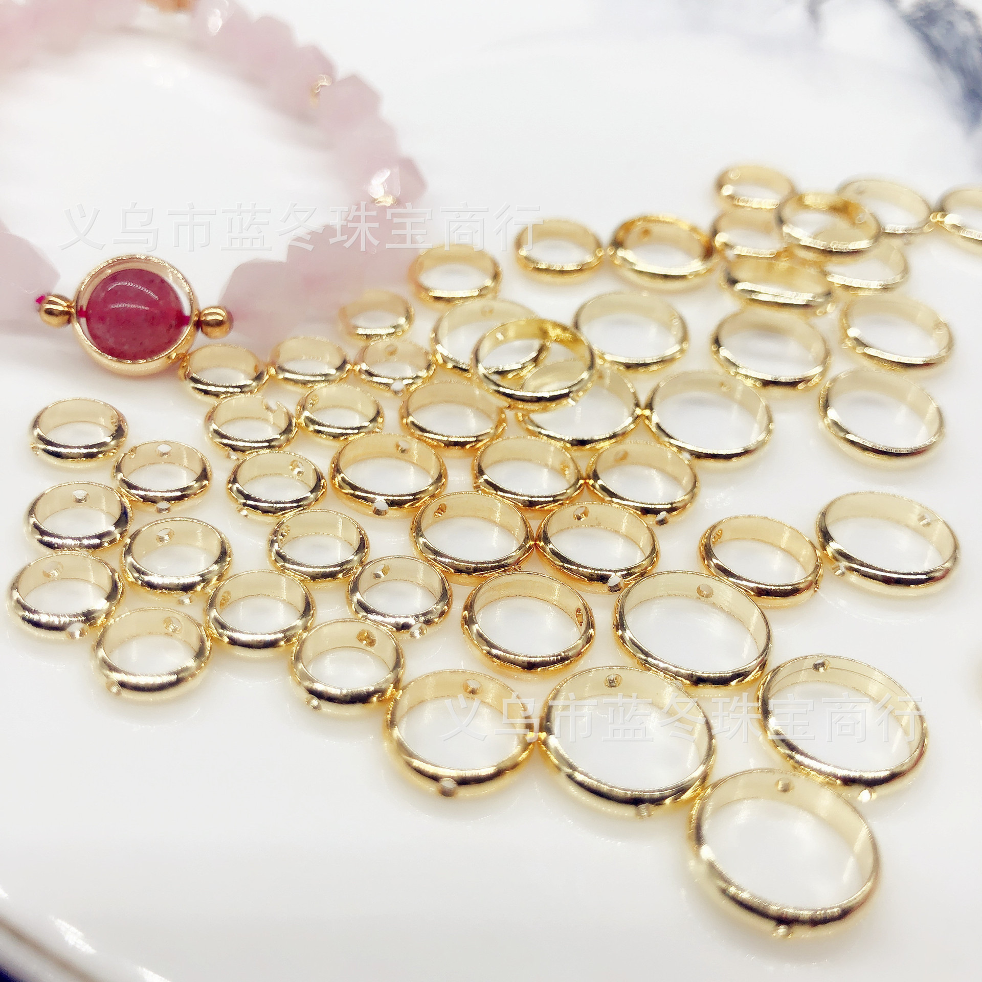 铜镀真金14K/18K双孔圆环包珠圈DIY手工饰品配件制作材料包蓝冬|ru