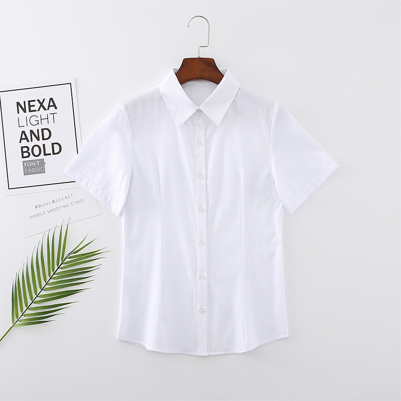 女式大码短袖衬衫工装衬衣办公室工作服批发翻领大斜纹 一件代发