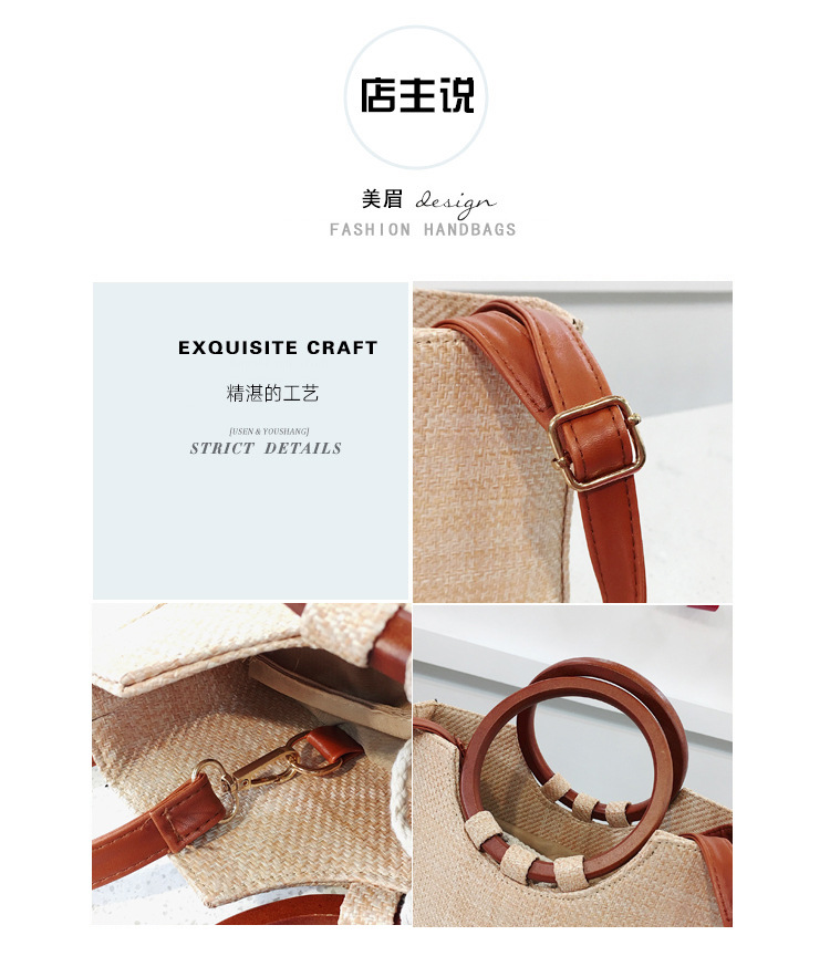 New Korean  Simple Straw  Wooden Handle Handbag display picture 27