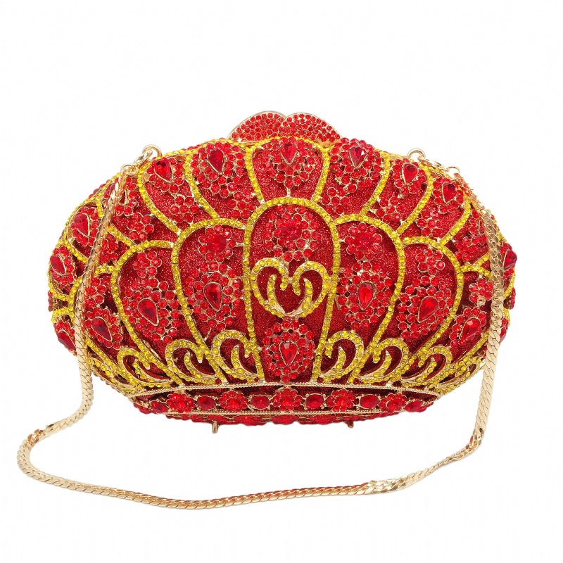 Túi clutch dạ tiệc nữ đính đá kim cương đỏ hình vương miện, xách tay hoặc đeo chéo 20x7x13 cm — Màu đỏ, Màu hồng