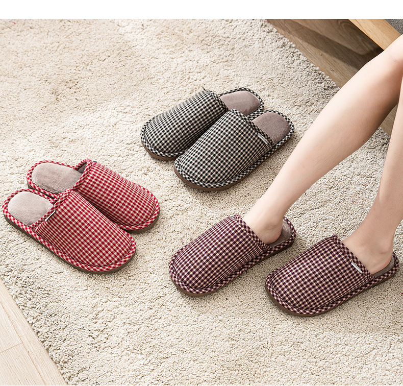 梦远2020最新款居家复古格子棉拖鞋