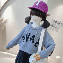 女童卫衣字母连帽短款上衣T恤25秋装新款外贸童装代发3-8岁