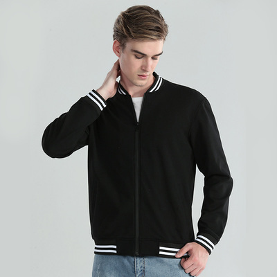 Korean Edition leisure time Autumn zipper Long sleeve Stand collar Cardigan Solid Self cultivation mlb Rib The Bottom Jacket men's wear