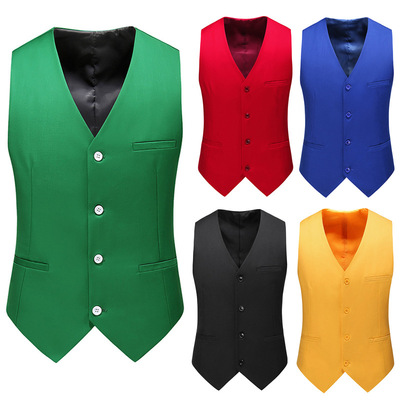 Men's youth green red pink blue  white black host singer groomsmen waistcoats Business Casual Vests banquet party Men's photos shooting dress Suit Vests