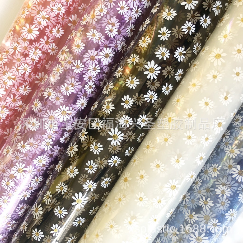 厂家直销 新款PVC仿TPU印花 潮流小雏菊透明小雏菊 箱包鞋材面料