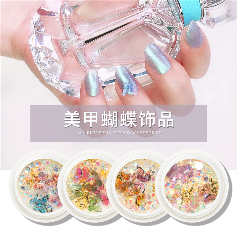 La celebridad en línea Pequeño Libro Rojo Venta caliente mixta manicura mariposa joyería DIY hecho a mano tridimensional mariposa resina metal mariposa