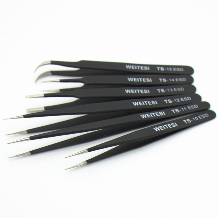 卫特斯WEITESI 不锈钢镊子弯头尖头防静电多肉夹工具套装维修挑毛
